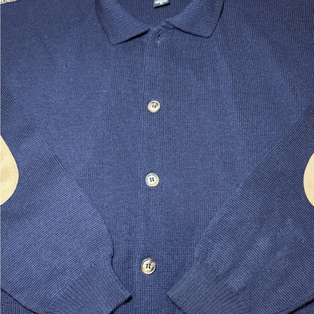 Jos. A. Bank Cardigan Mens XL Navy Merino Wool Shawl Collar Elbow Patch Sweater